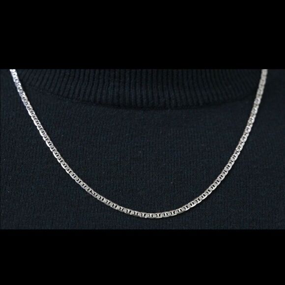 3mm Solid Sterling Silver Flat Anchor Chain Necklace Diamond Cut Mariner Link - Picture 4 of 8